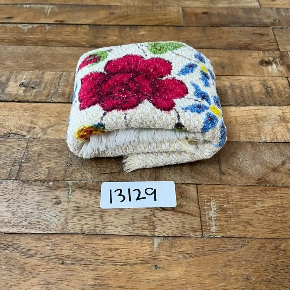 Hand-Painted Rose Floral Small Table Runner 14 x 28 in Woven Cotton Textile
